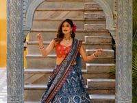Dusky Blue Silk Printed Lehenga Choli