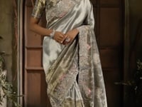 Steel Grey Silk Heavy Embroidery Saree
