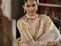 Beige-Pink Silk Heavy Embroidery Saree