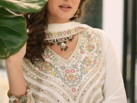 Pearl White Chinon Embroidered Salwar Suit