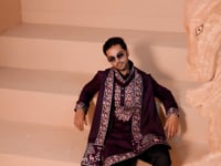 Wine Berry Embroidery Kurta With Dupatta