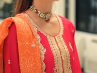 Pink-Orange Chinon Embroidered Salwar Suit