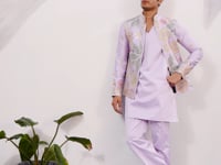 Light Pink Kurta Set With Embroidered Jacket