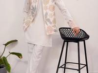 Beige Kurta Set With Embroidered Jacket