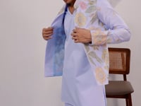 Sky Kurta Set With Embroidered Jacket