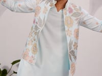 Pista Kurta Set With Embroidered Jacket