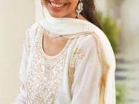 Antique White Chinon Embroidered Salwar Suit