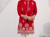 Red Embroidery Work Kurta Set