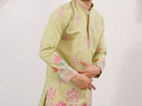 Pista Embroidery Work Kurta Set