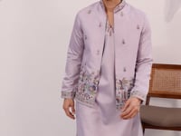 Oyster Pink Kurta Set With Embroidered Koti