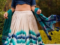 Navy Blue Tasar Silk Printed Lehenga Choli
