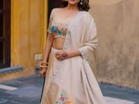 Beige-Teal Shimmer Paithani Lehenga Choli