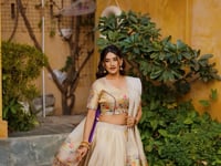 Beige-Purple Shimmer Paithani Lehenga Choli