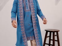 Cyan Blue Embroidery Kurta With Dupatta