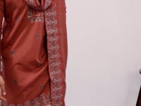 Rust Embroidery Kurta Set With Dupatta