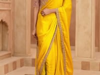 Golden Yellow Chiffon Embroidery Saree