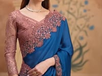Dark Teal Chiffon Embroidery Saree