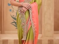 Peach-Olive Chiffon Embroidery Saree