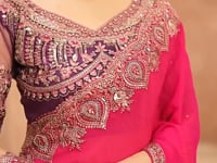 Cherry Red Georgette Embroidery Saree