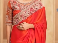 Scarlet Red Chiffon Embroidery Saree