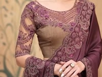 Wine Berry Chiffon Embroidery Saree