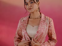 Peach Tasar Silk Stylish Indo-Western