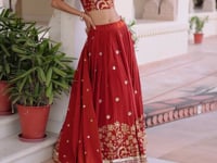 Muted Blue Embroidery Work Lehenga Choli