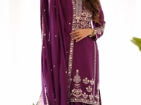 Wine Zari Embroidery Work Sharara Set