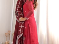 Dark Maroon Silk Embroidery Work Gown