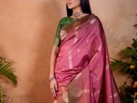 Tulip Pink Handloom Weaving Silk Saree