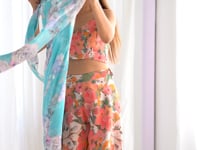 Sky Blue Anarkali Gown With Floral Print