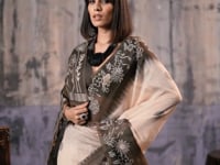 Beige-Black Handloom Cotton Saree