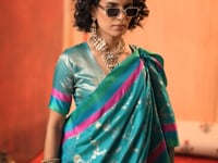 Teal Blue Soft Silk Zari Weaving Saree