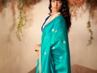 Teal Blue Tussar Silk Zari Weaving Saree