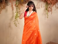 Bright Orange Tussar Silk Zari Weaving Saree
