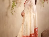 Ivory White Tussar Silk Zari Weaving Saree