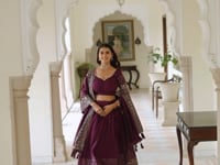 Wine Lehenga With Foil Print & Swarovski