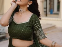 Mehndi Lehenga With Foil Print & Swarovski