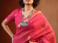 Burnt Pink Silk Zari Weaving Saree