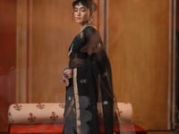 Zade Black Silk Zari Weaving Saree