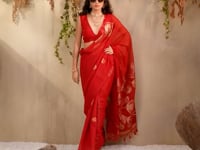 Crimson Red Zari Weaving Silk Saree