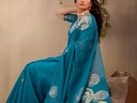 Deep Teal Zari Weaving Silk Saree