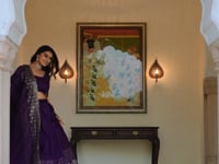 Purple Lehenga With Foil Print & Swarovski Work
