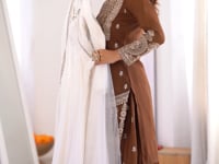 Designer Off White Silk Gown With Dupatta