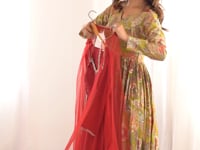 Designer Maroon Silk Gown With Dupatta