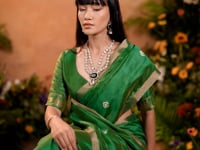 Tropical Green Zari weaving Tussar Silk Saree