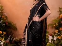 Charcoal Black Zari weaving Tussar Silk Saree