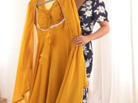 Yellow Designer Georgette Gown & Dupatta