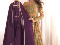 Designer Wine Georgette Gown & Dupatta