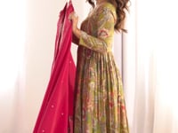 Designer Pink Silk Embroidery Work Gown